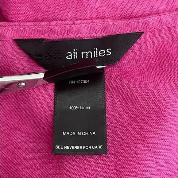 Ali Miles | Lagenlook 100% Linen Top Pocket With Button Pink - Picture 7 of 8